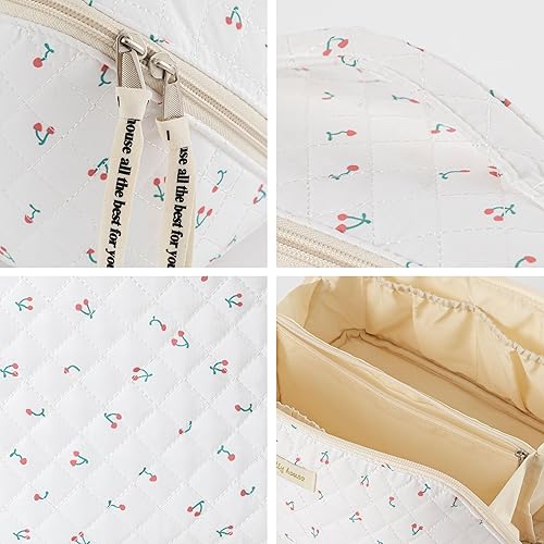 Miniatura 6 de HBselect Bolsa de maquillaje de 3 piezas para mujeres, bolsa organizadora de maquillaje de viaje grande de algodón, bonita bolsa de aseo de flores