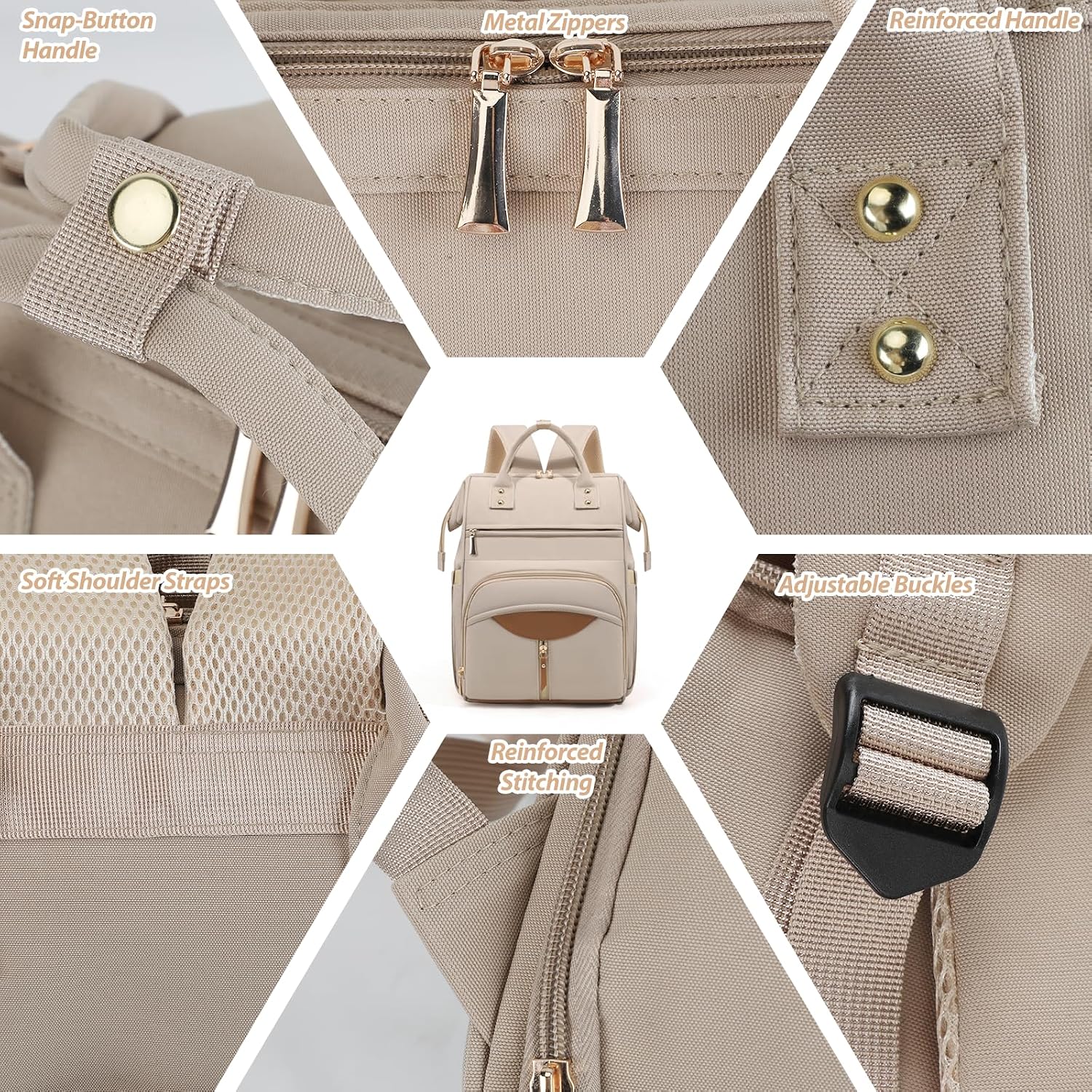 Baby Diaper Backpack, Waterproof Large Storage Baby Diaper Bag Insulated Pockets with Stroller Mount Design Travel Baby Essentials Backpack for Outdoor Family Trip (Khaki)