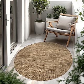 Paco Home Outdoor Teppich, Wetterfest Pflegeleicht Küchenteppich Ideal für Terrasse Balkon Garten, Flachgewebe Sisaloptik Modern Einfarbig meliert, Grösse:80 cm Rund, Farbe:Coffee