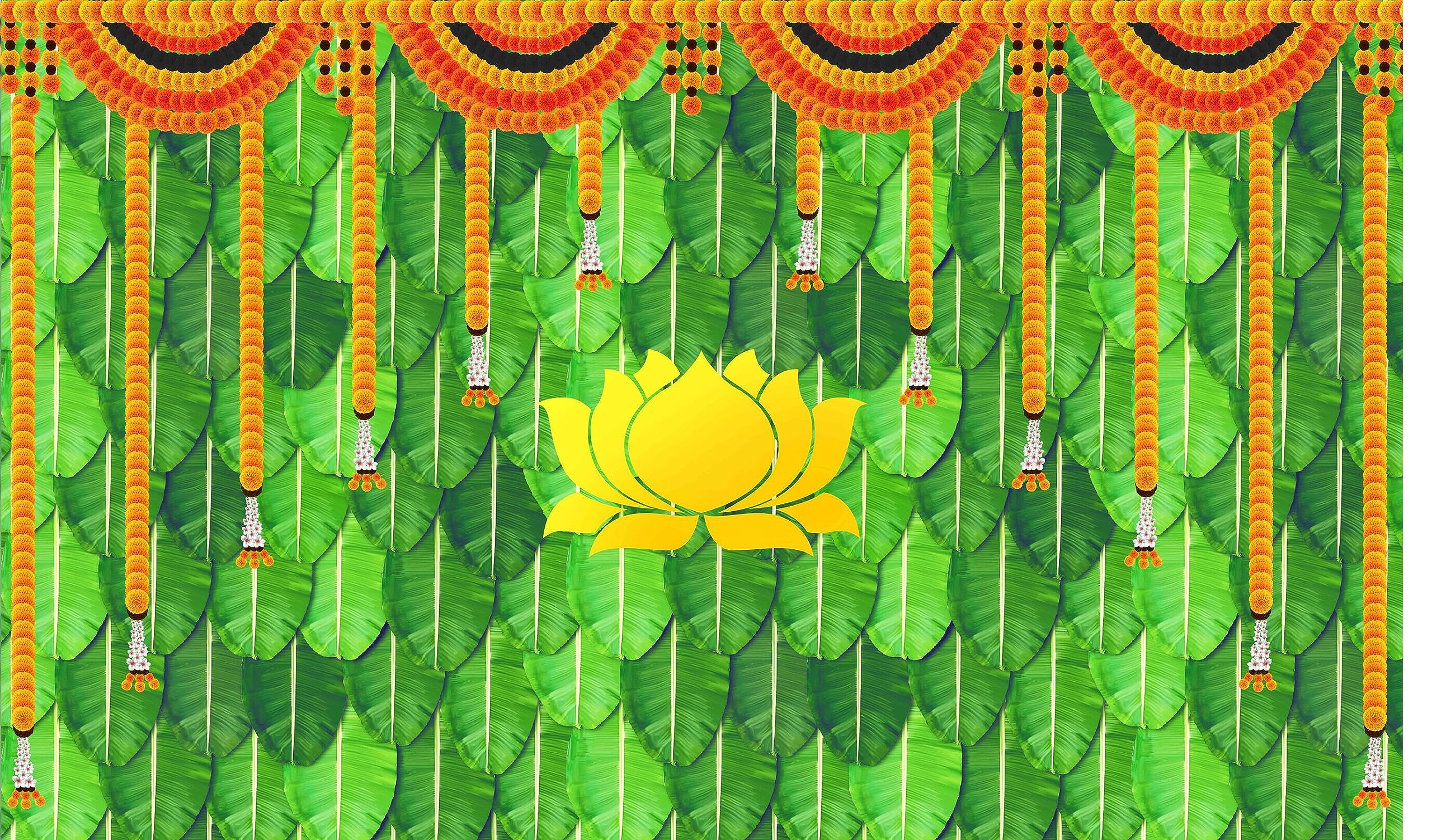 Backdropon Marigold Flower with Banana Leaf with Yellow Lotus Flower Design Backdrop for Pooja Decoration Traditional/Background Curtain Cloth for Festival Size 3 Feet Height and 5 Feet Width(3 * 5) (B0CV5RDFS3) Amazon Price History, Amazon Price Tracker