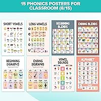 Vista 6 de Decorably 15 pósteres fonéticos bohemios para aula, 11 x 17 pulgadas, laminados mate, decoraciones educativas de clase ESL, pasillos escolares