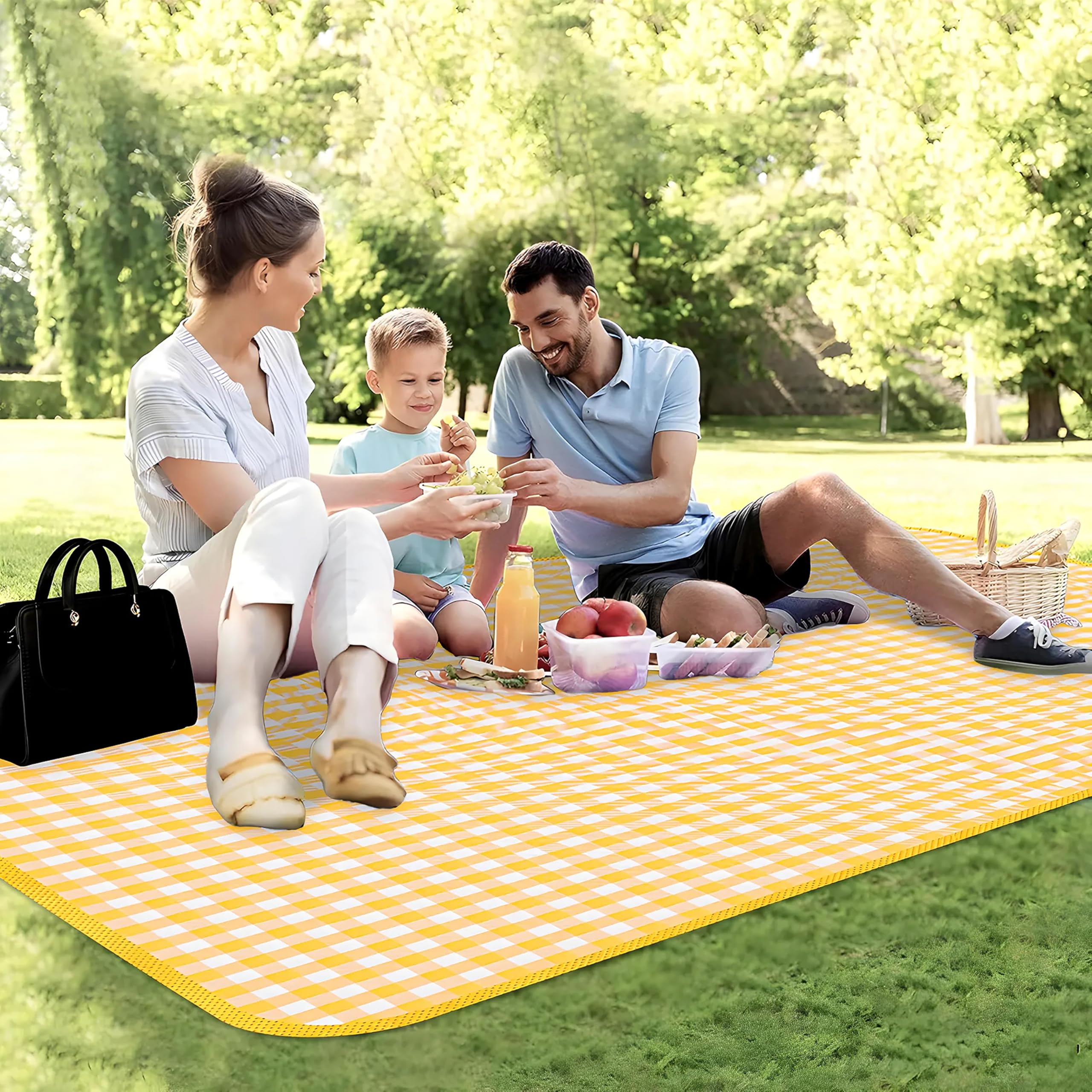 Kuber Industries Picnic Basket | Market Storage Basket with Lid | Aluminum Handles for Travel | Shopping Basket | Check-Print Multi-Utility Basket | 23 Ltr | JY2238-YEL | Yellow (B0CS3CF9MH) Amazon Price History, Amazon Price Tracker