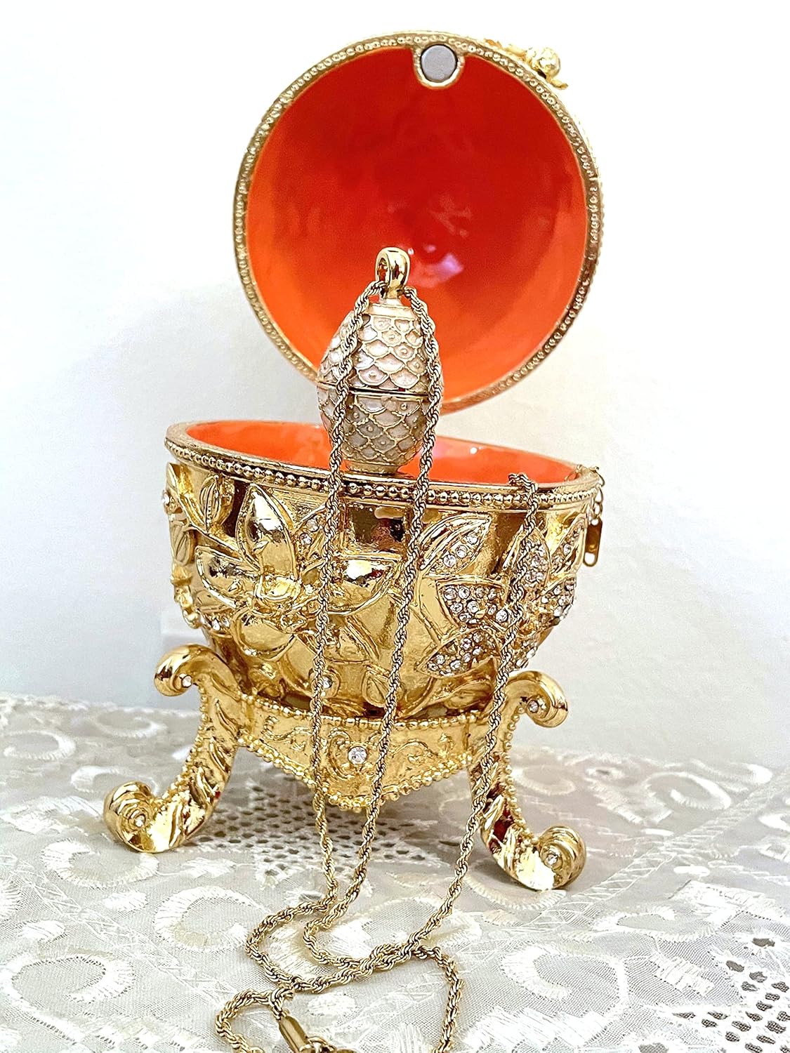 Faberge Greek Pomegranate Good Luck 24kGold Trinkets Home Decor Russian Egg Faberge Egg Luck Gift for Mom Mother Day Birthday gift for her HANDMADE 450 SWAROSKIDiamond Mother's Day Grandma present : Handmade Products