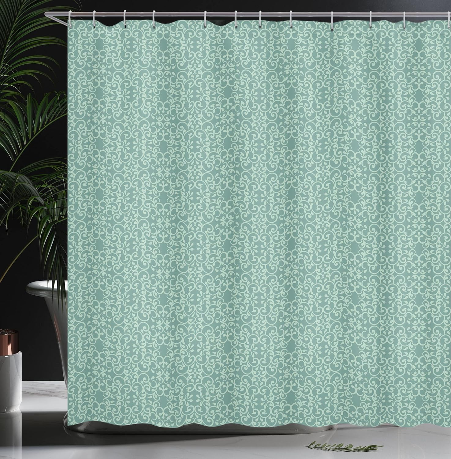 Ambesonne Green Shower Curtain, Vintage Style Victorian Garden Pattern Antique Design Old Fashion Ornaments, Cloth Fabric Bathroom Decor Set with Hooks, 69" W x 70" L, Turquoise Seafoam
