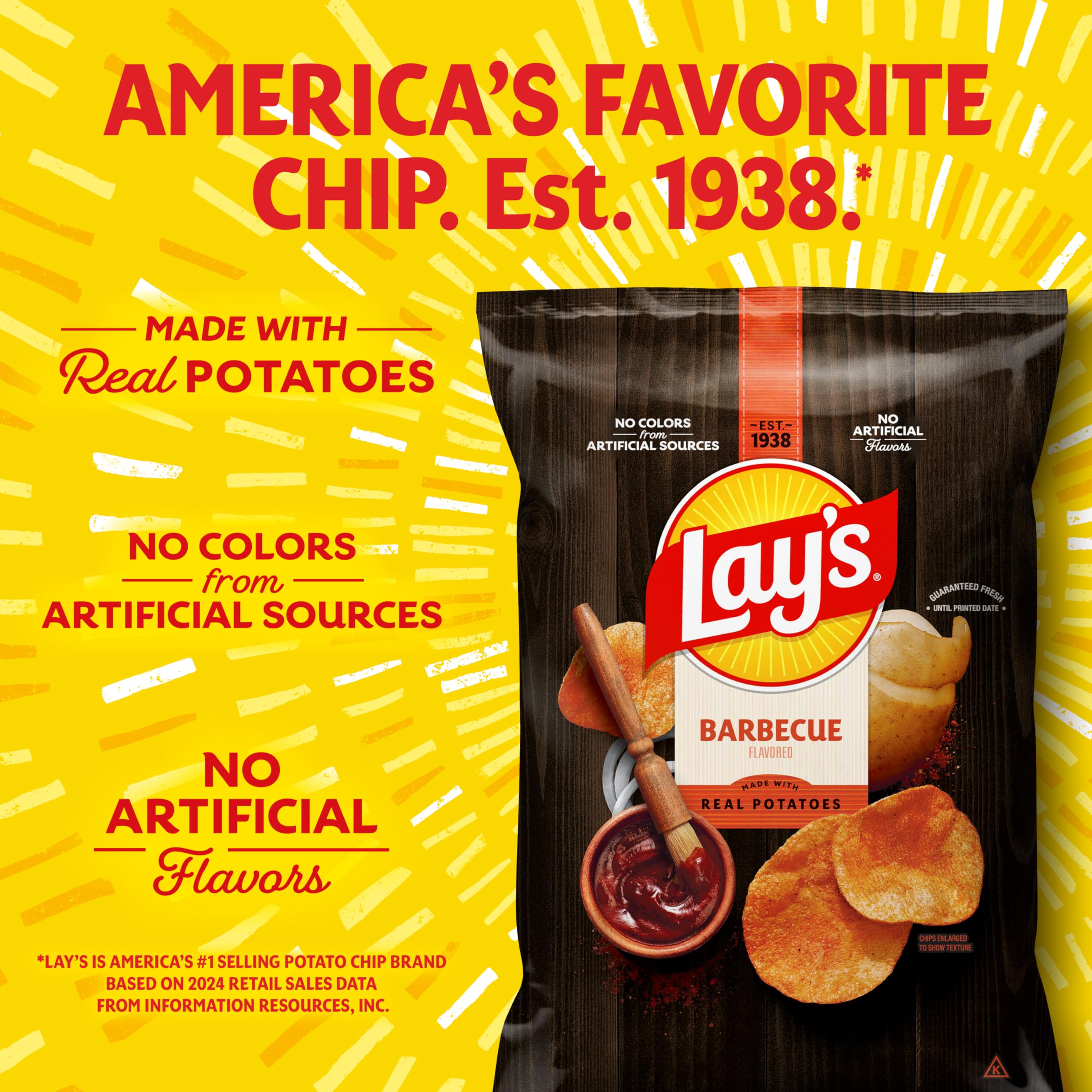 Lay's Barbecue Flavored Potato Chips, 1 oz Bags, (40 Pack) (Packaging and Formula May Vary)