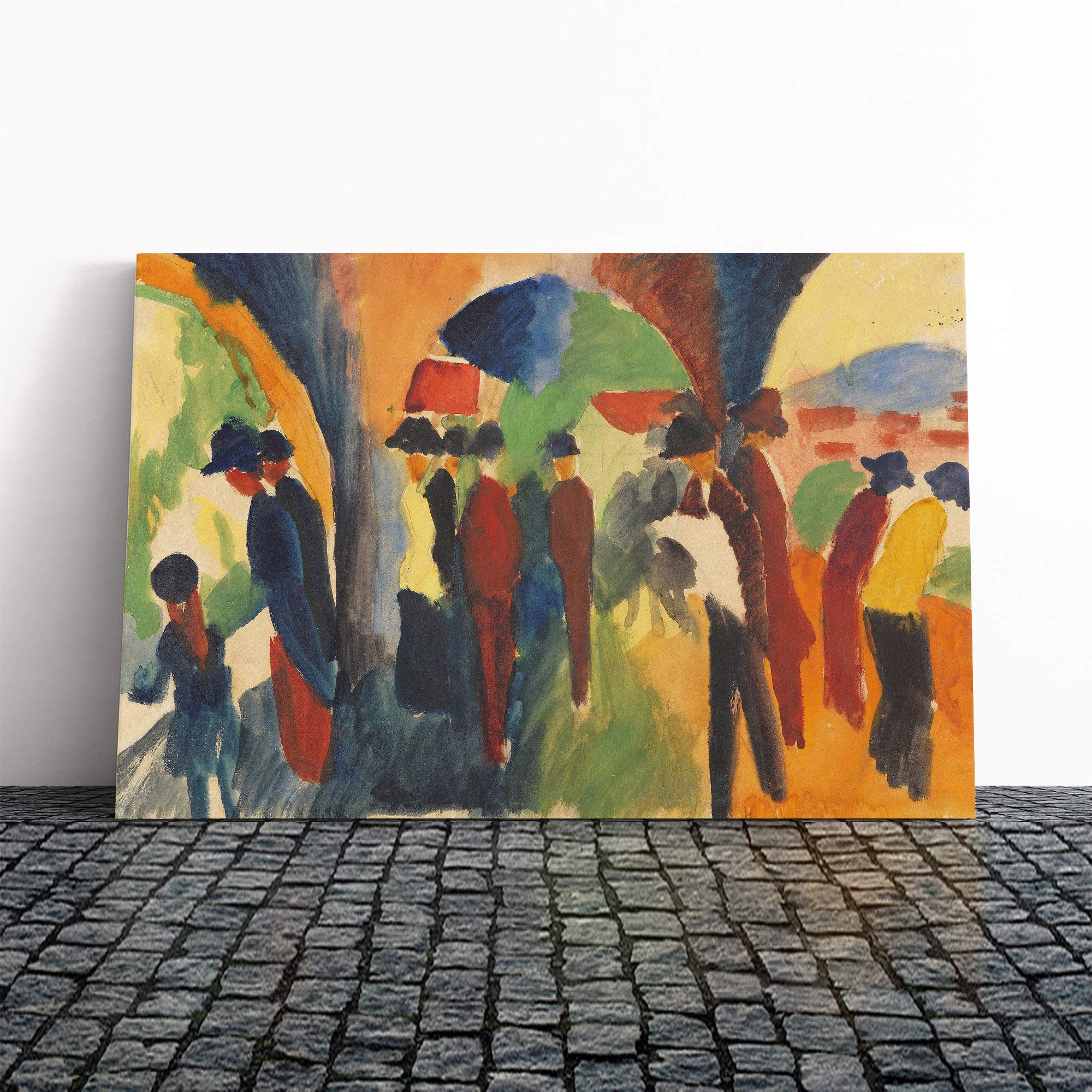 August Macke Crowd of People Canvas Print | Gallery Wrapped 30mm Frame Wall Art | 30x20 inches | Ready to Hang | Modern Picture | Living Room Bedroom Lounge Office