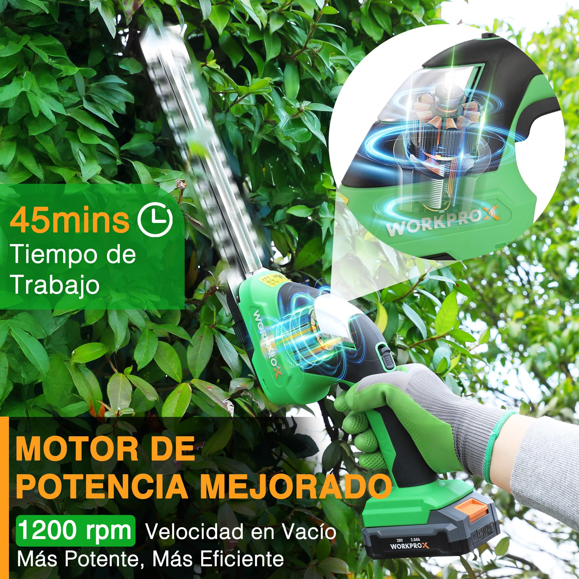 WORKPROX Tijeras Cortacésped y Arreglasetos 2 en 1, 20V Cortasetos Eléctrico para Césped y Arbustos con 2 Cuchillas, Tijeras Cortacésped Batería, Tijeras Arreglaseto para Jardinería