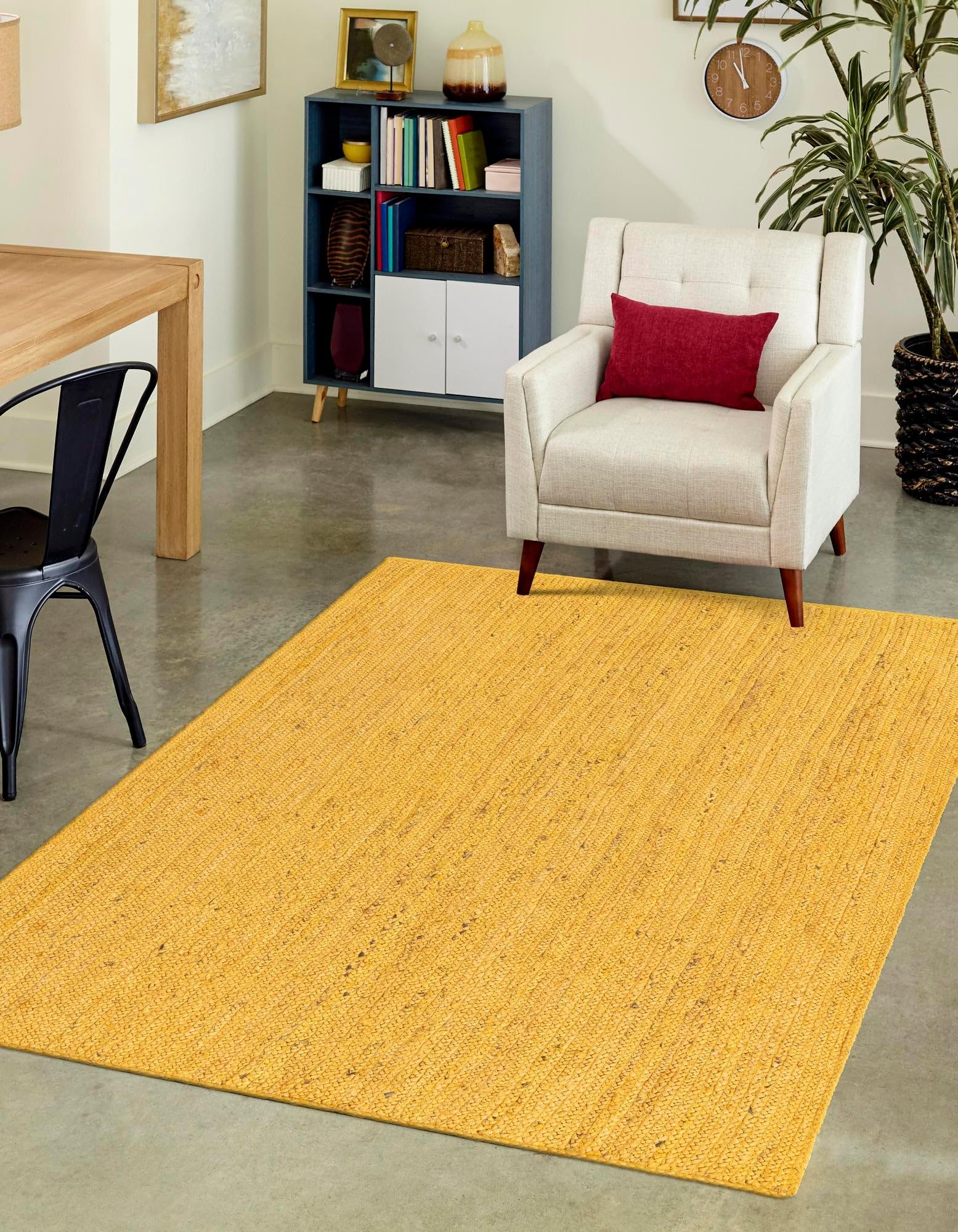 Tapis indien en jute naturelle tressé à la main pour salon, tapis de sol en jute jaune, dimensions 120 x 210 cm