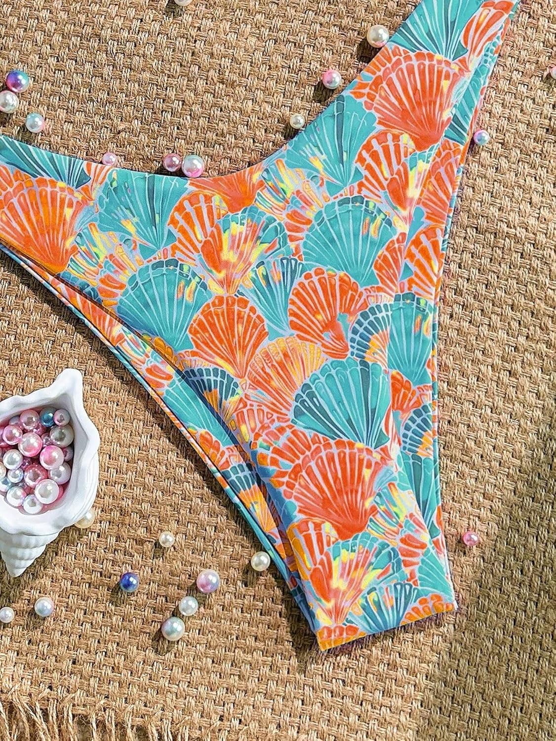 Women's Floral Plants Print Bathing Suit High Waisted Halter Boho Swimsuit Bikini Set - Image 5