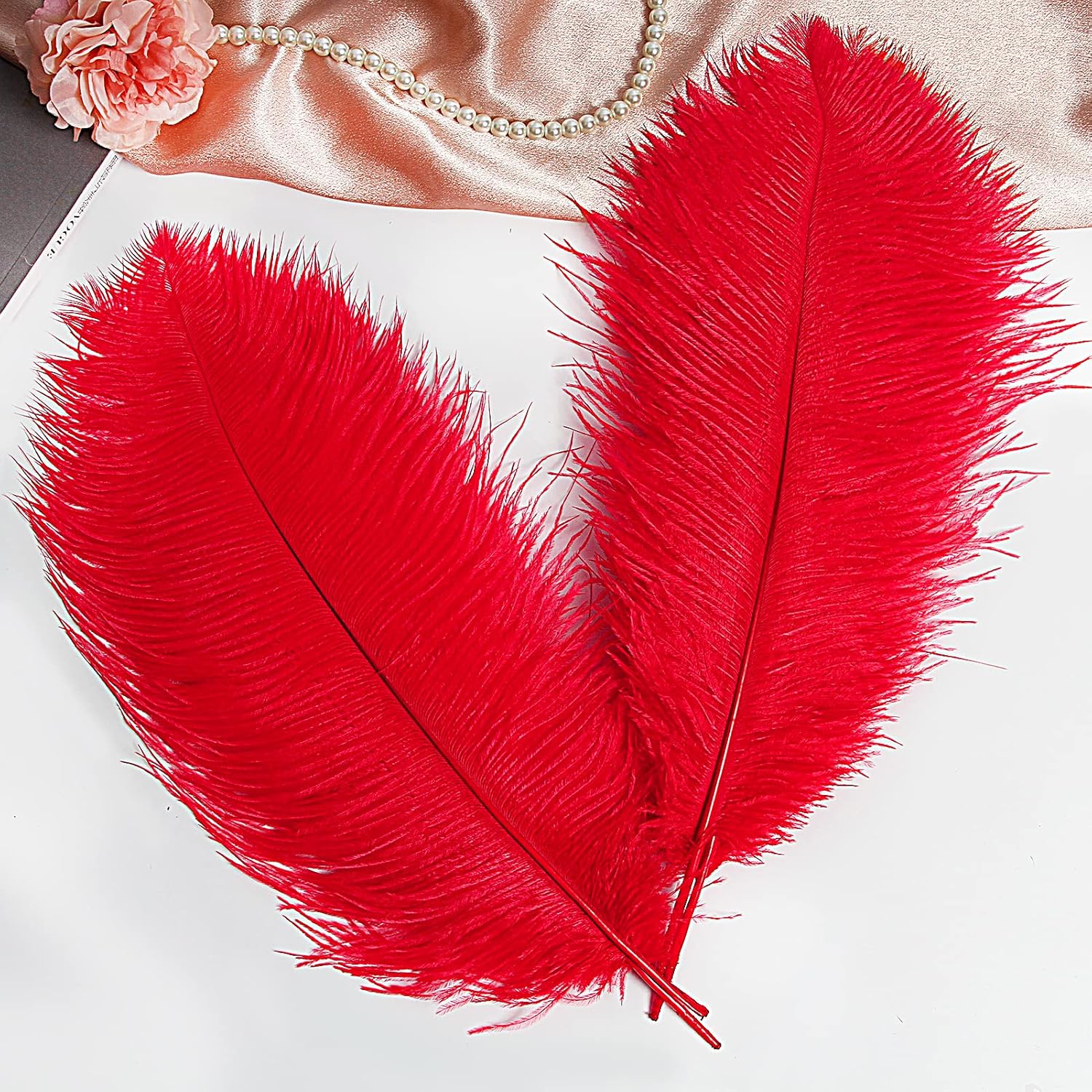 THARAHT Red Ostrich Feathers 12pcs Large Natural Bulk 20-22Inch 50cm-55cm for Wedding Party Centerpieces Halloween and Home Decoration Feathers