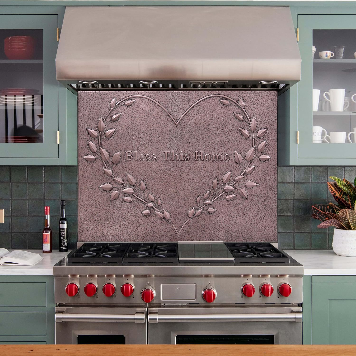 Kitchen Backsplash, Heart Shaped Leaves Kitchen Backsplash Decor, Customizable Copper Backsplash Panel, Handmade Copper Backsplash Tile, Indoor Outdoor Wall Decor (Copper)