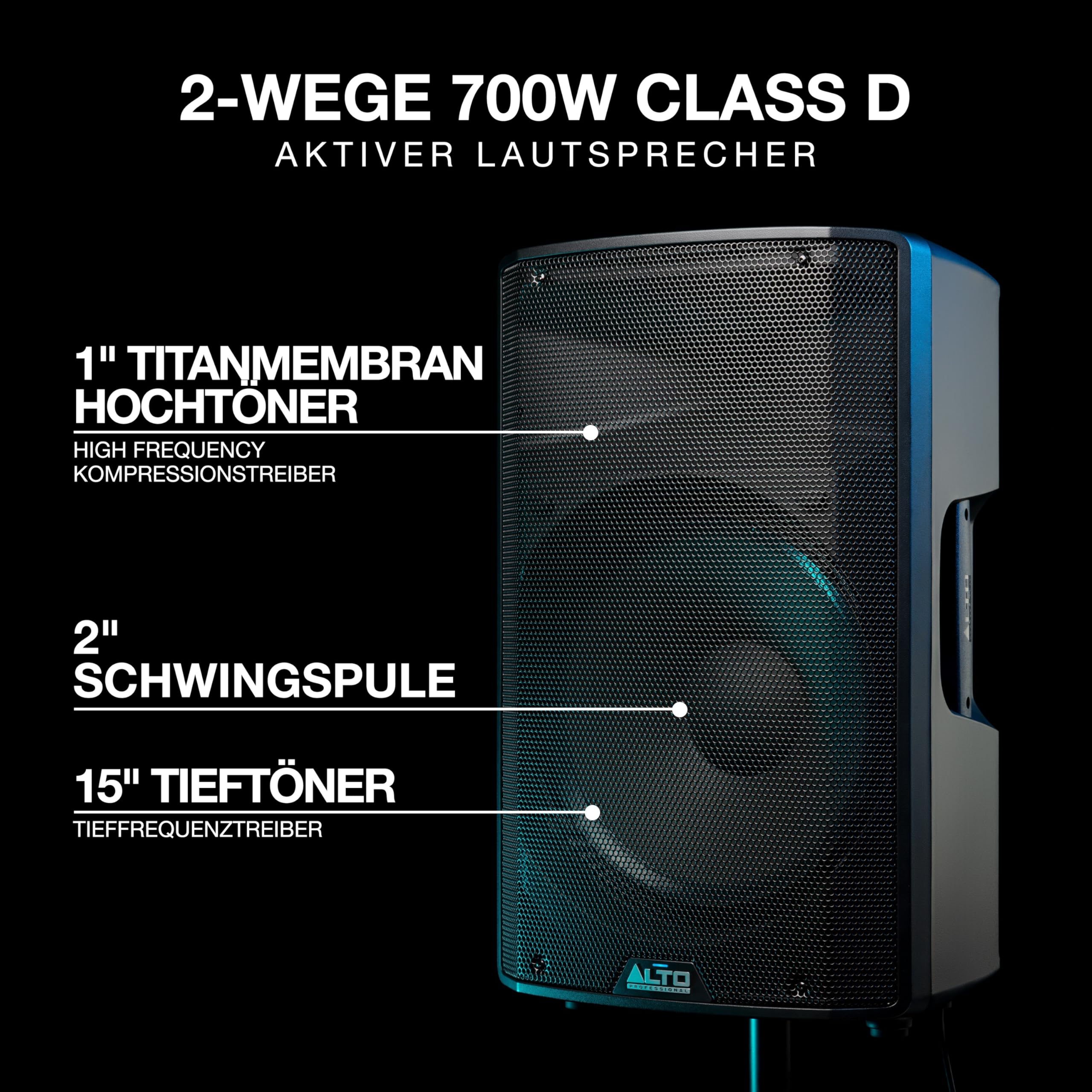 ALTO TX315-700 Watt 15-Zoll 2-Wege Aktiver PA-Lautsprecher mit Signal-Limiting und Schaltbarem Mikrofon/Line-Preamp und XLR In/Out
