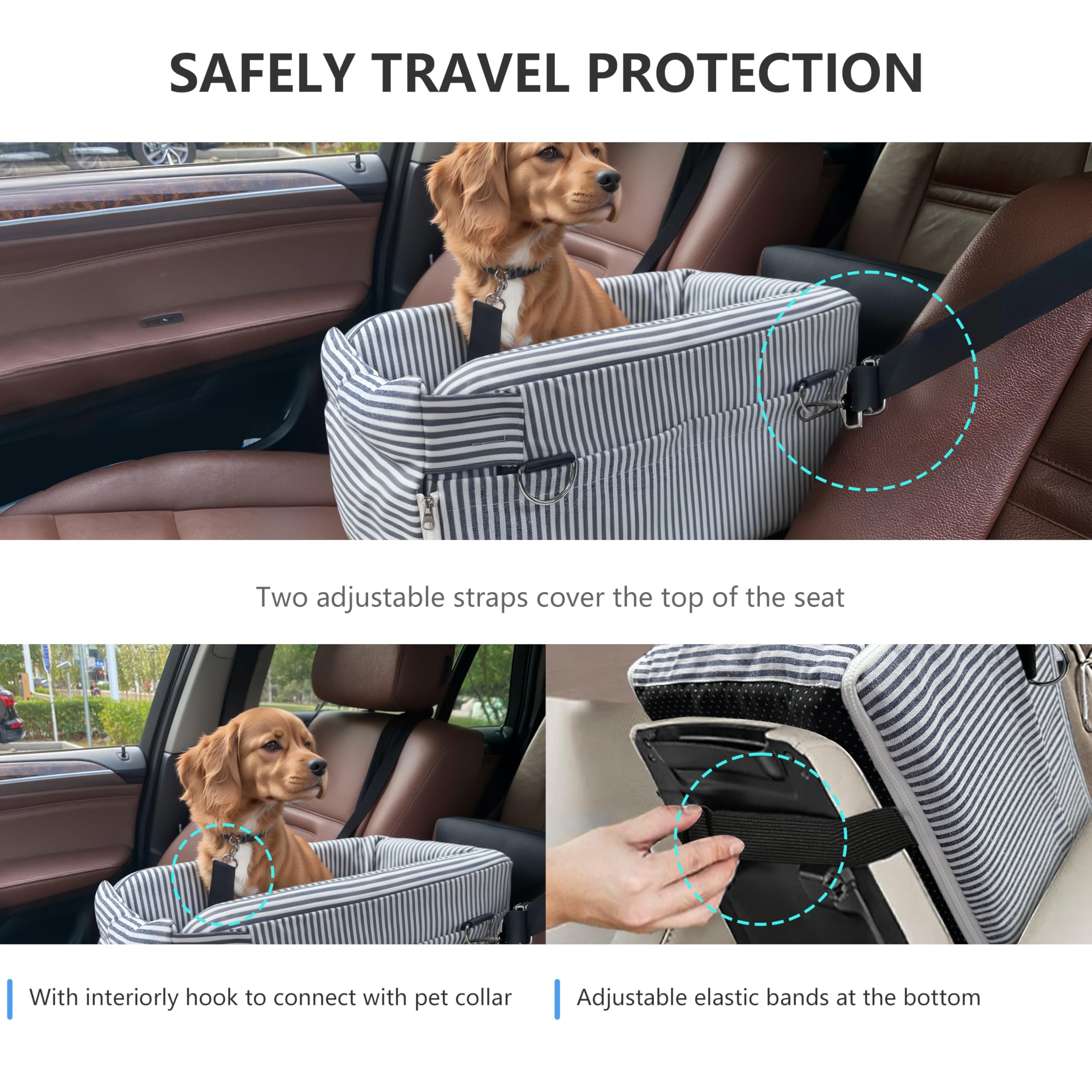 Asiento de coche para perros pequeños de hasta 13 libras, asiento para mascotas resistente al desgarro con base antideslizante, correas de seguridad ajustables y acolchado de alta calidad