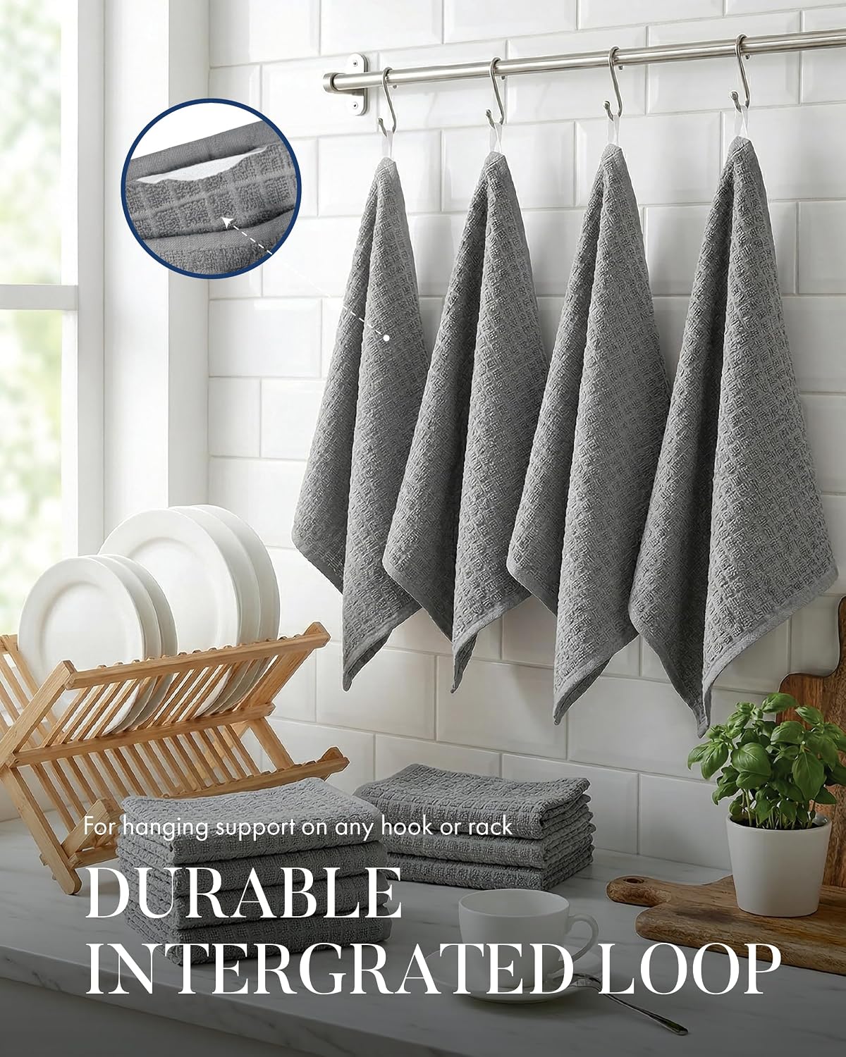 Bumble Kitchen Towels (6-Pack), 16"x28", 100% Cotton Dish Towels - Gray image 5