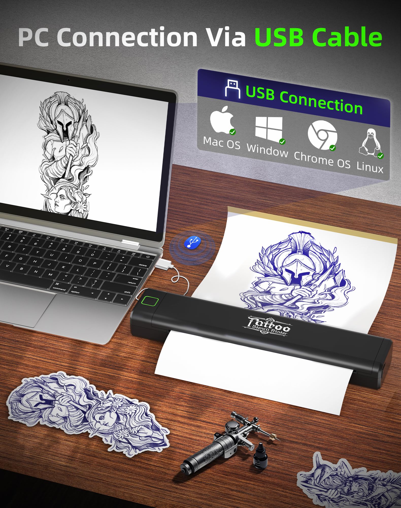 Thermocopieur Tatouage Bluetooth P84 Imprimante Stencil 5 Feuilles Papier Transfert Noir