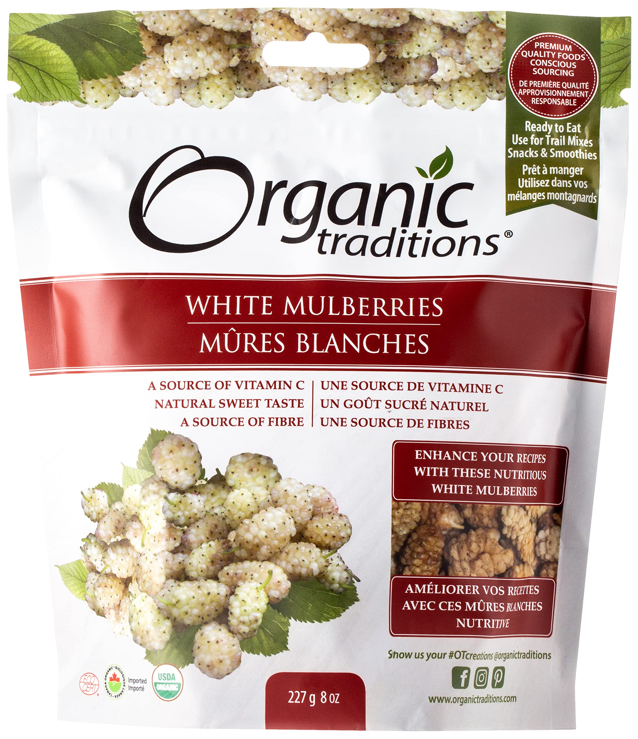 Organic Traditions White Mulberries | 227 g | A Source of Vitamin C | Natural Sweet Taste | A Source of Fiber