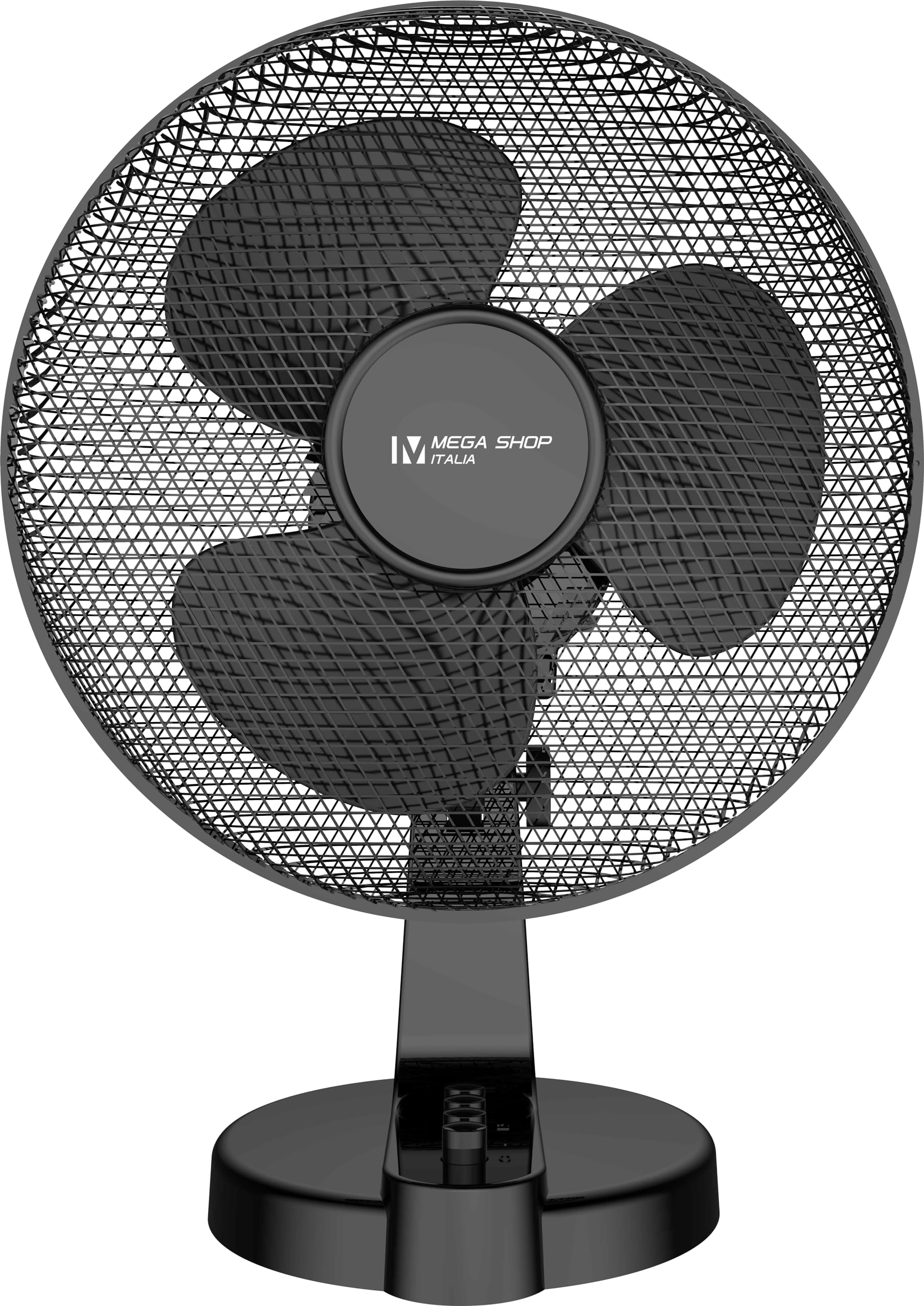 Megashopitalia Ventilatore da Tavolo 45 Watt Metallo ABS 3 Pale 3 Velocità Diametro 40 cm Oscillante (Nero)