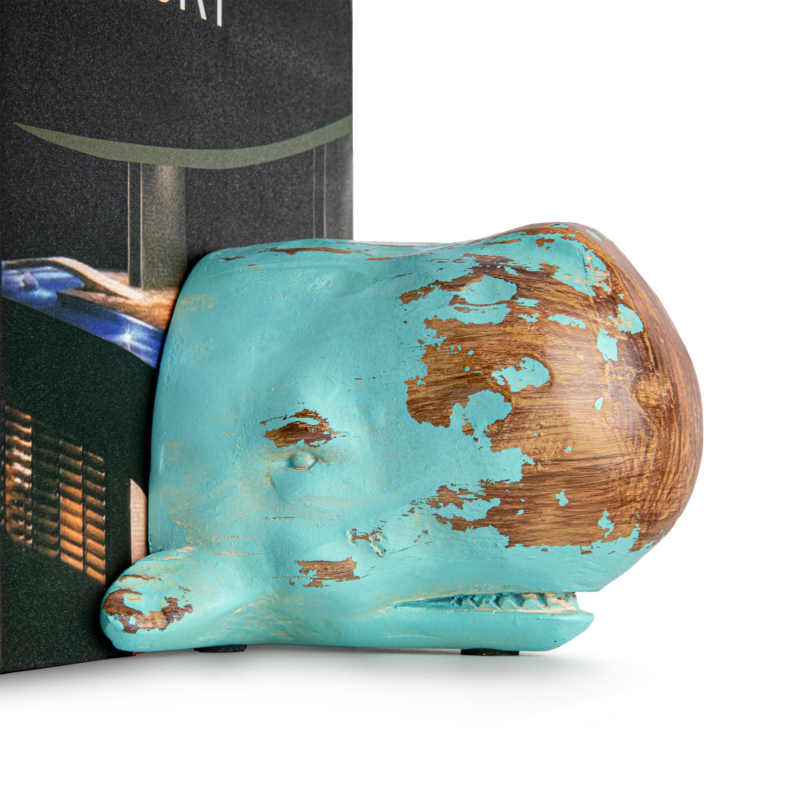 Buchstützen Wal | dekorative Buchstütze auf Kunststein (Polyresin) | Bookend ist 1,25 KG schwer, solide ausgefüllter Kern | Rutschfester Boden, Oberfläche strukturiert und handbemalt