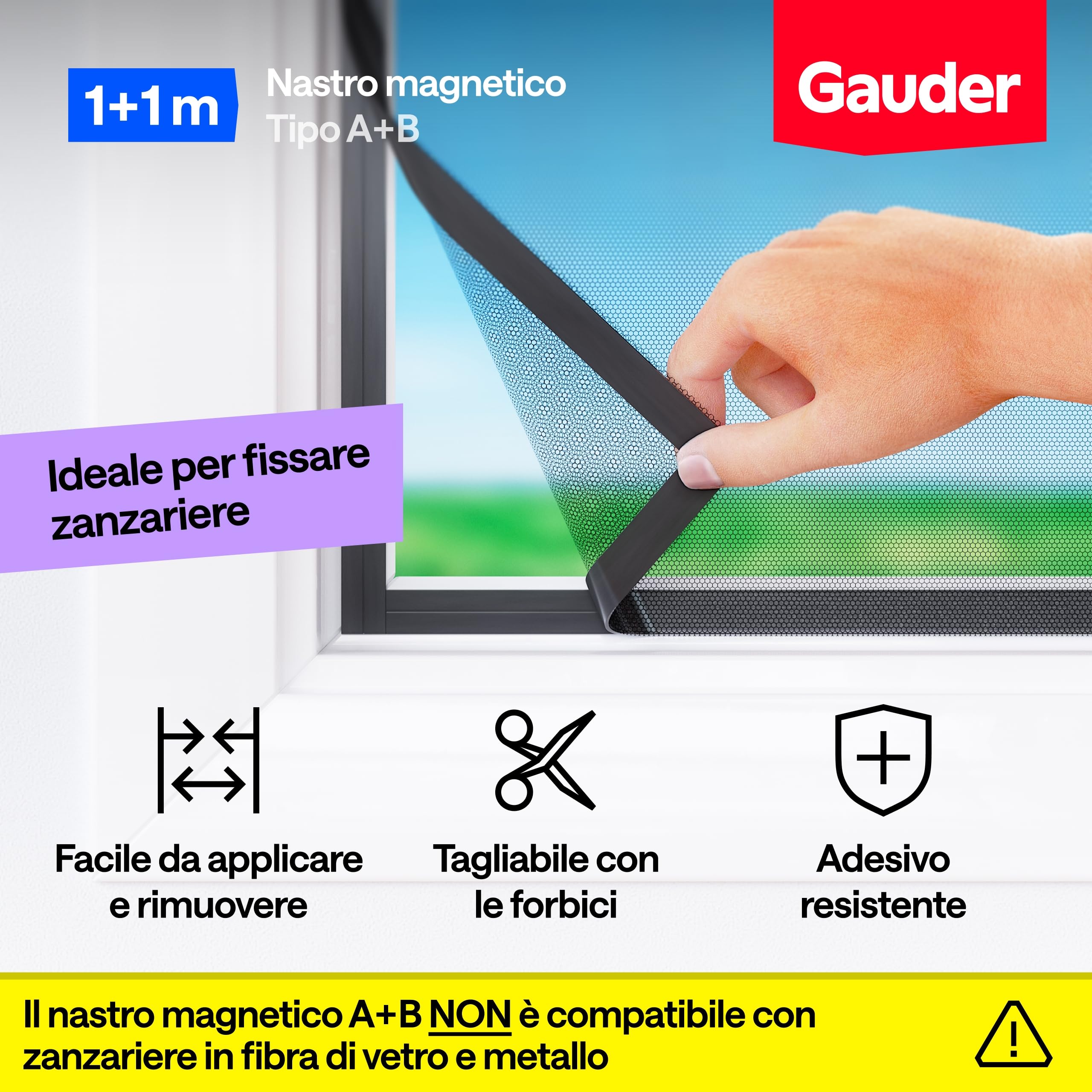 GAUDER Nastro Magnetico A+B per Zanzariere - Strisce Magnetiche Autoadesive con Forte Attrazione Reciproca - Nastro Magnetico con Contropartita & Adesivo Potente (1+1 m)