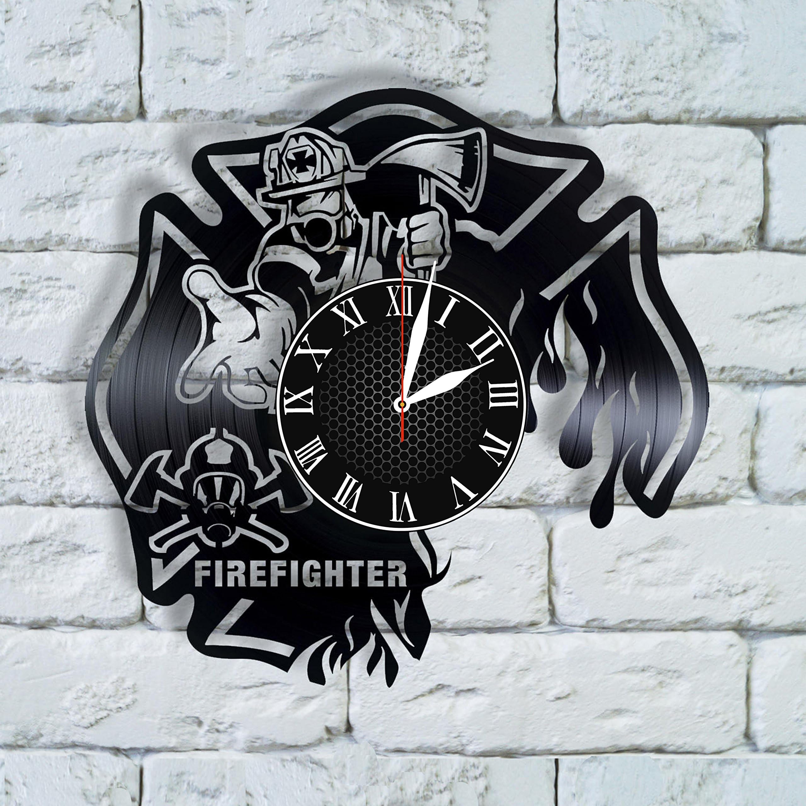 Krykavskyi Art Design Firefighter Gift for Men Clock Firefighter Flags for Home Vinyl Firefighter Gift for him, Firefighter Gifts Ideas, fire Fighter Department
