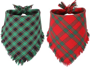 Dog Christmas Bandana Plaid Reversible Triangle Bibs Scarf Accessories for Dogs Pets
