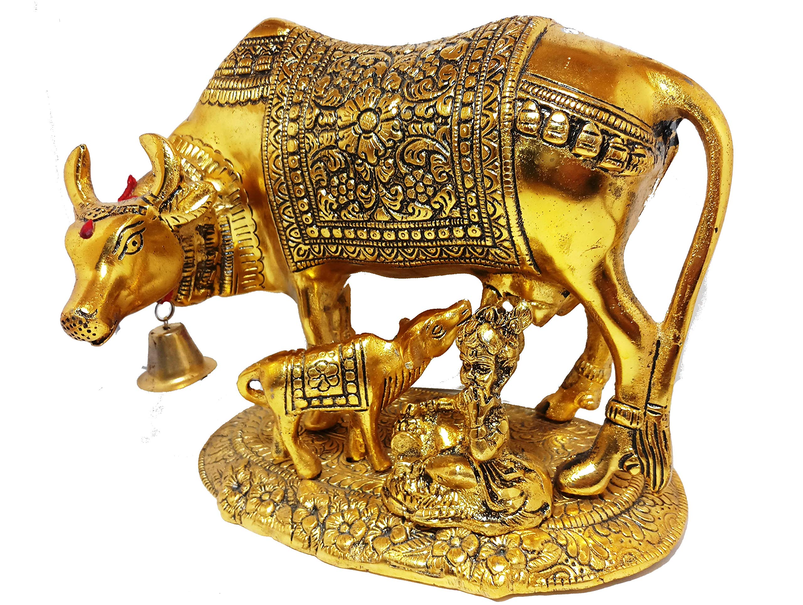 Prince Home Decor & Gifts Metal Kamdhenu Cow With Calf Statue Good Luck Holy Cow With Calf Statue/metal Cow With Calf for home decor/ Spiritual Showpiece Figurine Sculpture Vastu Decorative Handmade Home Office Showpiece Gifts - Image 2 thumbnail