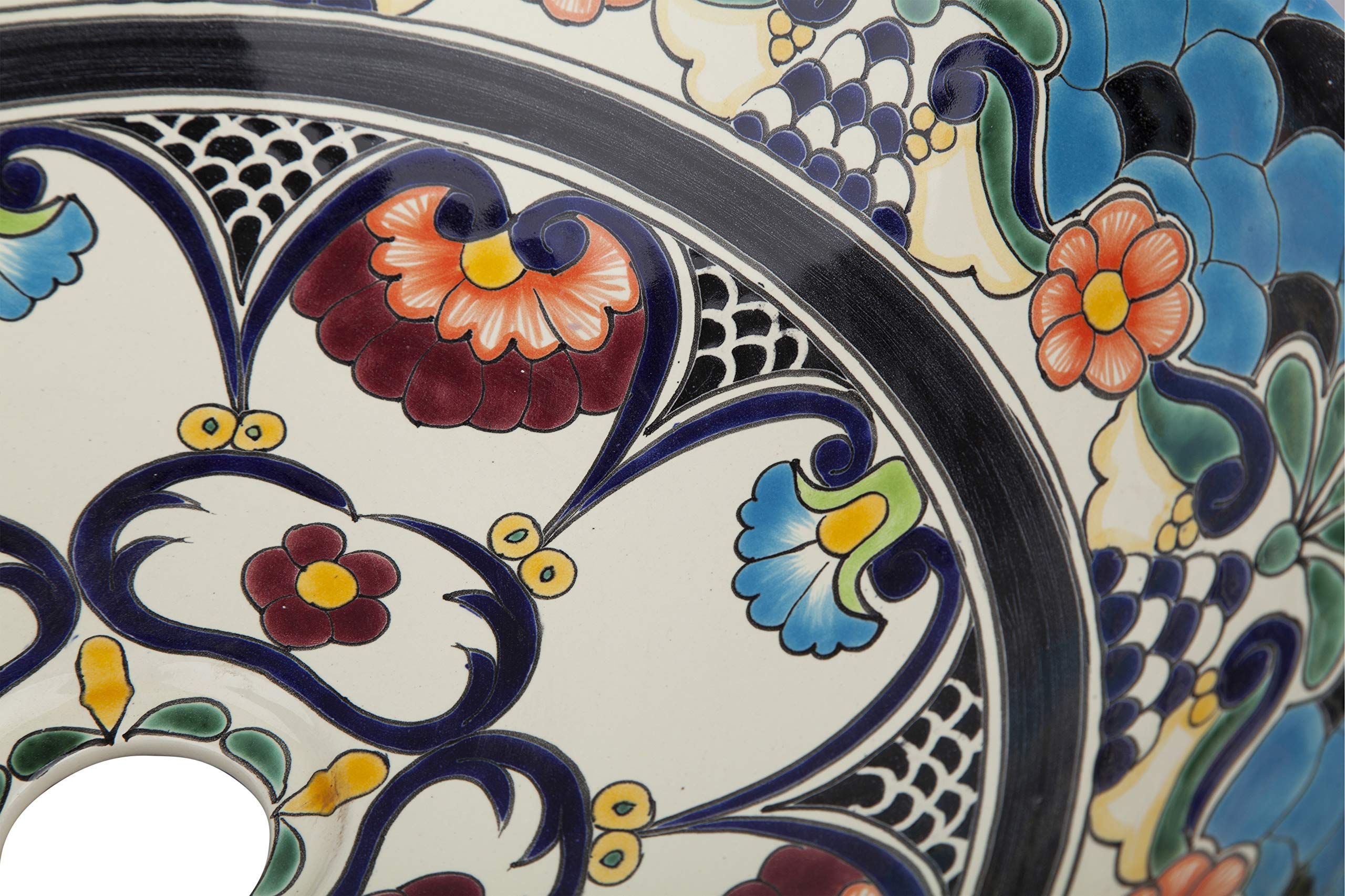 Lorena Vasque ovale ovale avec bordure en céramique Talavera pour lavabo Talavera Turquoise
