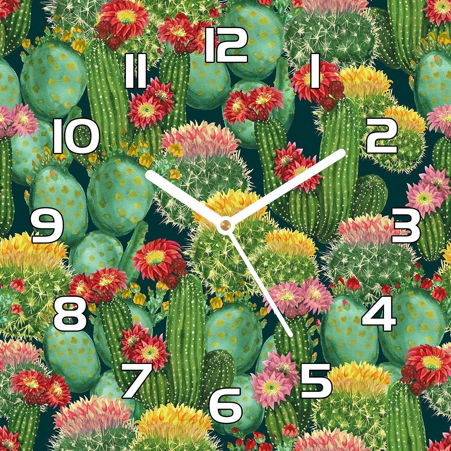 Cuisine et salon : horloge en verre Fleurs de Cacti 30x30 cm moderne