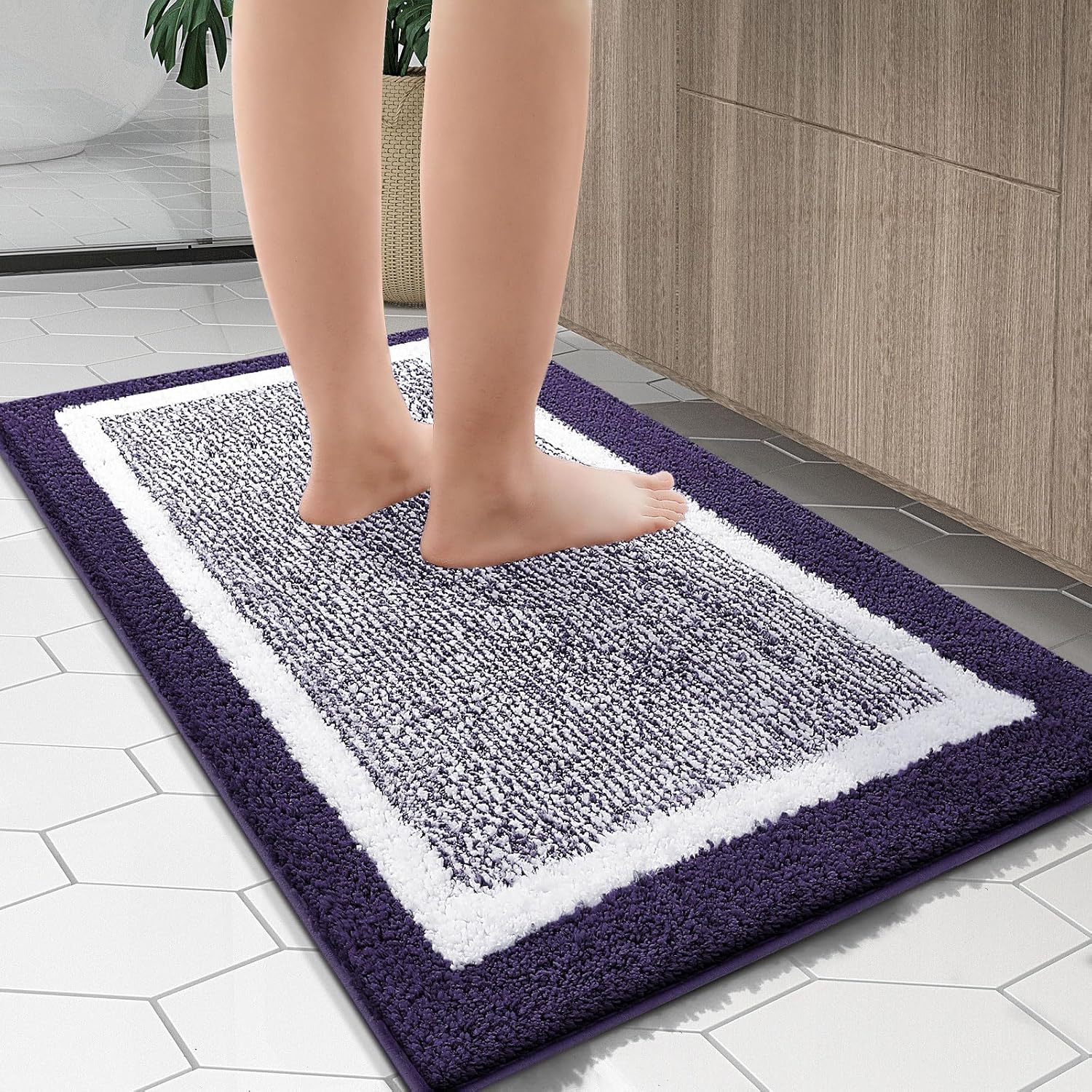 OLANLY Bathroom Rugs 30x20, Extra Soft and Absorbent Microfiber Bath Mat, Non-Slip, Machine Washable, Quick Dry Shaggy Bath Carpet, Suitable for Bathroom Floor, Tub, Shower (Medium, Purple)