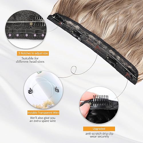 Miniatura 4 de Extensiones de cabello con clip, con alambre invisible, tamaño ajustable, extensiones de cabello ondulado largo con 4 clips de seguridad para mujer