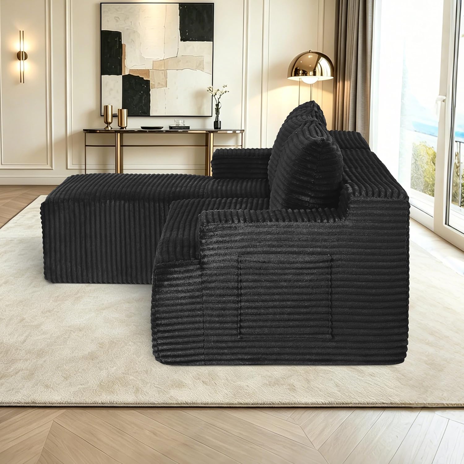 96" L Shaped Cloud Sectional Couch with Chaise, Deep Seat Modular Sectional Sofa Corduroy Memory Foam Sofa Boneless Couches for Living Room Bedroom, No Assembly Required | Breathable material, Non-slip, No Assembly Required, Side Pockets
