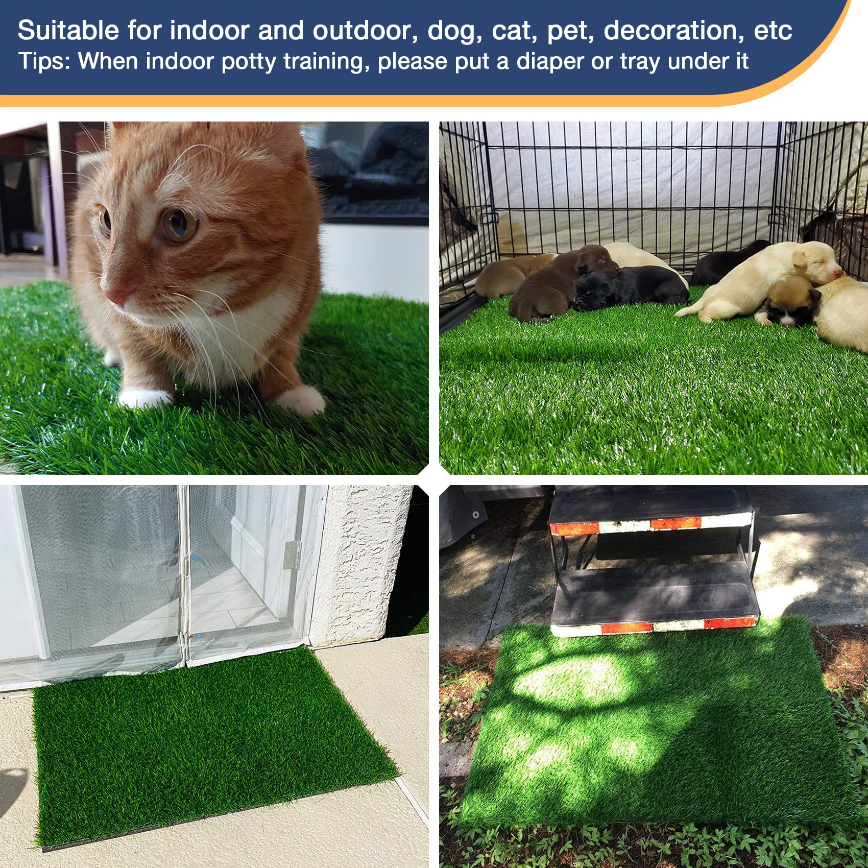 GLOBREEN Tapis d'urine en gazon artificiel pour chiens, 121,9 x 80 cm, adapté aux animaux domestiques, lavable et réutilisable, à haut drainage,