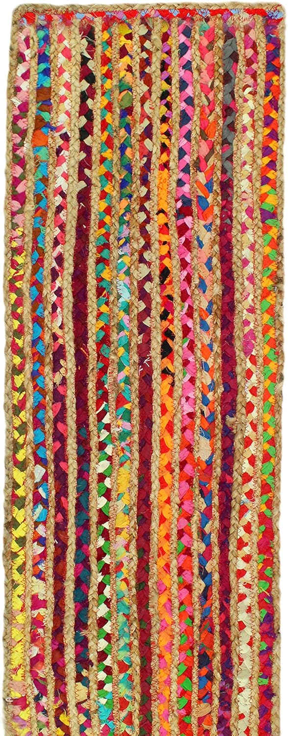 COTTON CRAFT Jute Chindi Table Runner - Braided Handwoven Reversible Tablerunner - Summer Fall Harvest Holiday Festive Party Boho Rustic Farmhouse Dining Kitchen Tabletop - 13 x 72 inch - Multicolor