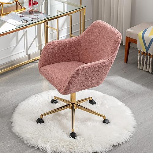 Miniatura 4 de Goujxcy Silla de oficina en casa, silla de escritorio peluda tapizada y esponjosa, silla de trabajo moderna, silla giratoria ajustable