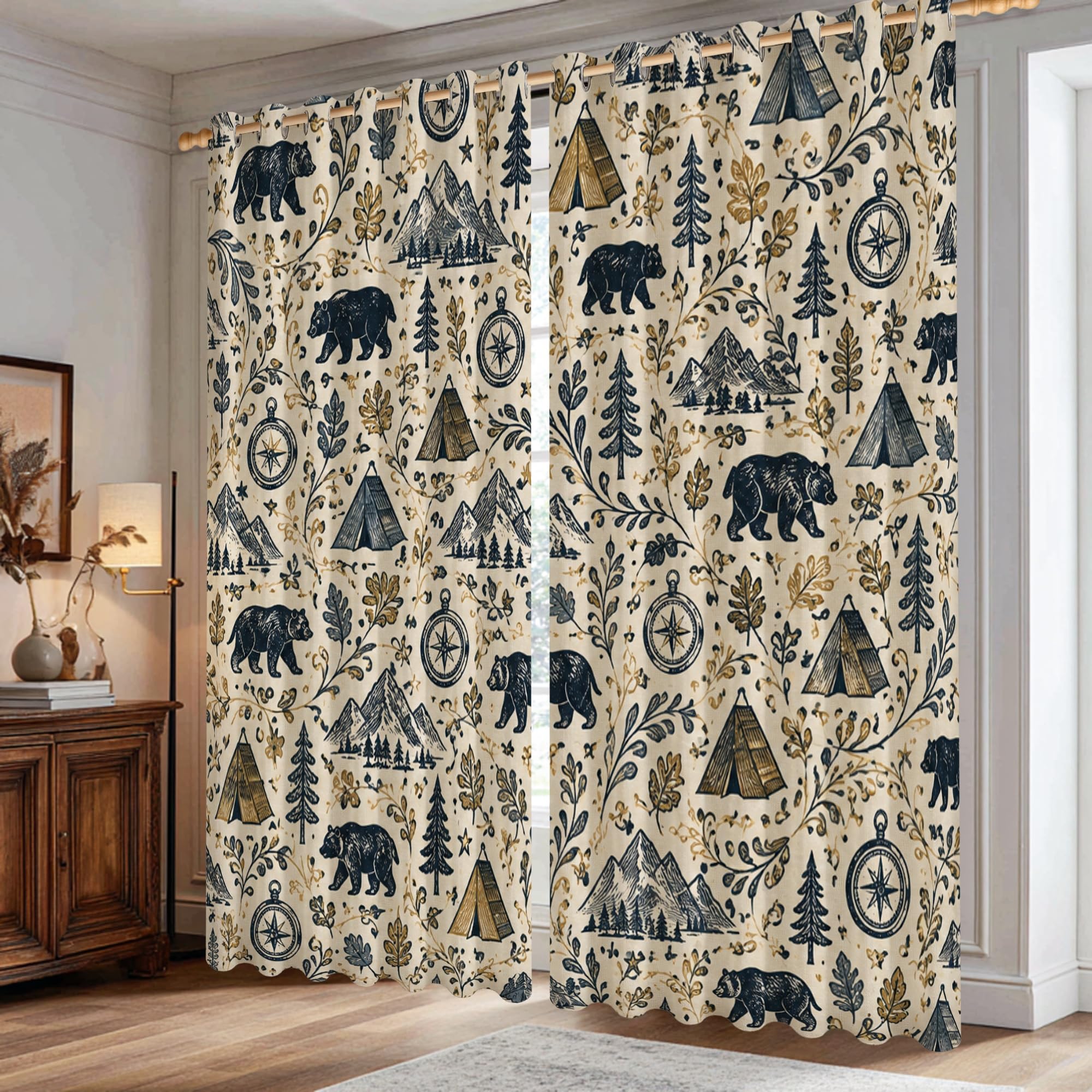 Rideau occultant anti-pli motif montagne bleu marine 106x183cm