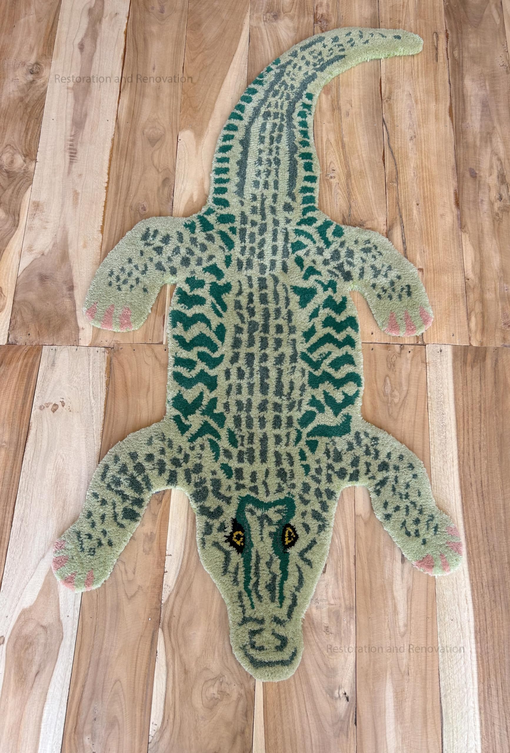 Restoration and Renovation Crocodile Wool Area Rug - Handmade 100% Wool with Lifelike Crocodile Inspired Animal Print Design - Premium and Durable