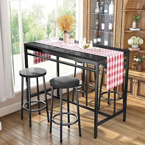 Miniatura 2 de Recaceik Juego de mesa de comedor de bar para 4, mesa de bistró de cocina y sillas para 4, moderno juego de mesa de cocina y comedor, mesa de altura