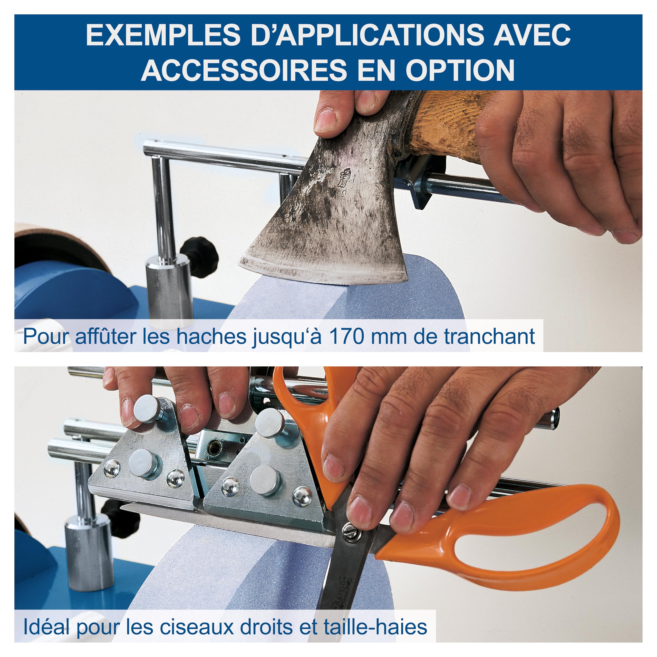 Scheppach Affûteuse à Eau TIGER2500S| Moteur à induction 200W | Meule en corindon supérieur Ø250mm | Dispositif pour outils standard droits | Pâte à poncer | Disque à poncer | Gabarit d'angle