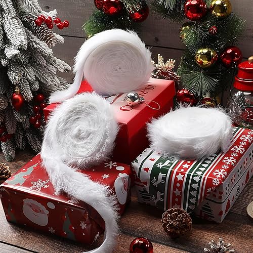 Miniatura 4 de 4 rollos de cinta de piel sintética blanca de Navidad, rollo de tela de piel artificial, manualidades para árbol de Navidad, guirnalda de