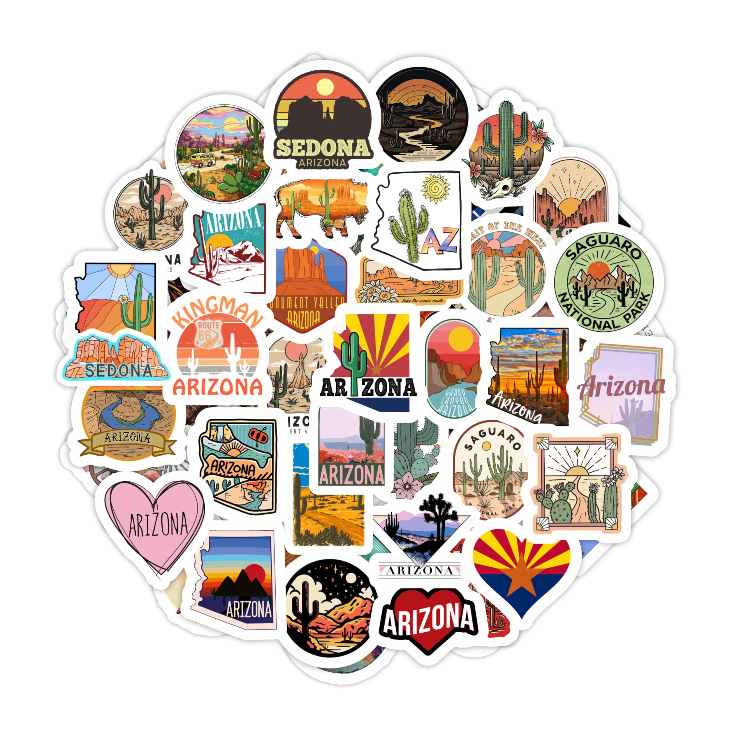 BulbaCraft 100Pcs Arizona Stickers for Water Bottle and Laptop - Arizona Party Supplies & Decorations, Waterproof Vinyl Decals, State Pride and Icon Stickers, Gifts for Women & Men