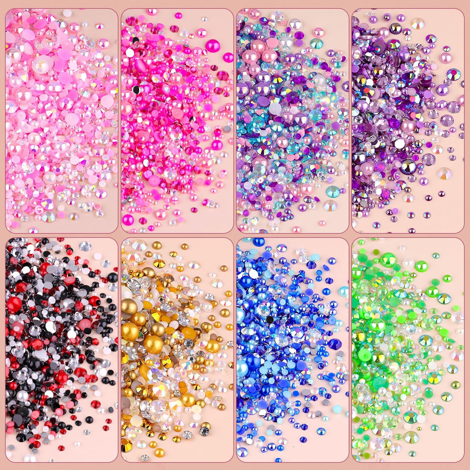 14000PCS Flatback Pearls and Gold Rhinestones for Bedazzling Kit, White Brown Mixed Size 3-10mm Resin Rhinestones Gems and Half Pearls for Crafting, Nail Art Crafts Decoration - Image 5