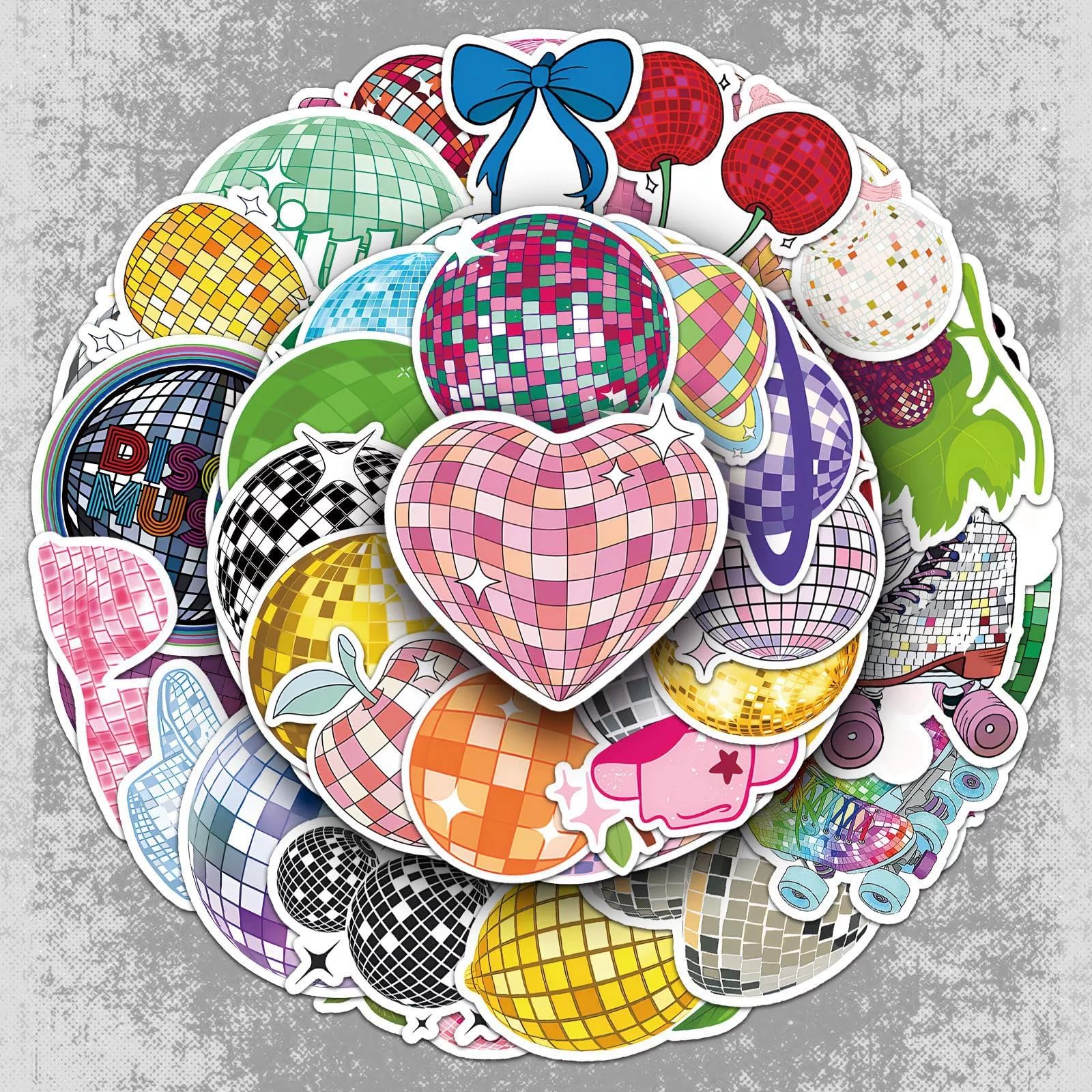 50 Pcs Disco Ball Vinyl Stickers,Disco Graffiti Stickers,Vinyl Waterproof Decals for Kids Teens Girls,Phone Laptop Bottles Skateboard Computer Phone Luggage Guitar Gifts - Image 2