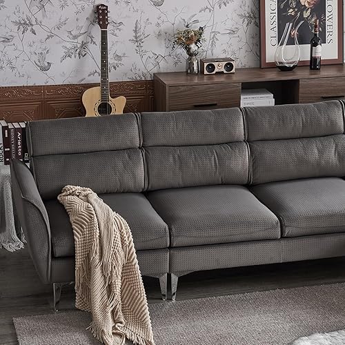 Miniatura 5 de Sofá modular convertible, sofá tapizado de franela con celosía de 4 plazas con diván reversible, muebles de sala de estar con respaldo alto en forma