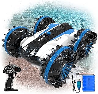 Amphibious Remote Control Car - RC Stunt Car for Kids 2.4 GHz 4WD Remote Control Boat Waterproof RC Car Rotate 360° Offroad, All-Terrain RC Car Beach Pool Toy Gifts for 8-12 Boys Girls Blue