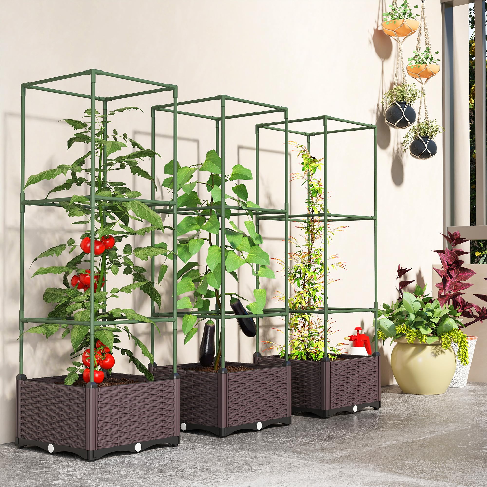 Outsunny Hochbeet mit Rankgitter Pflanzkasten 3er Set 40 x 40 x 125 cm