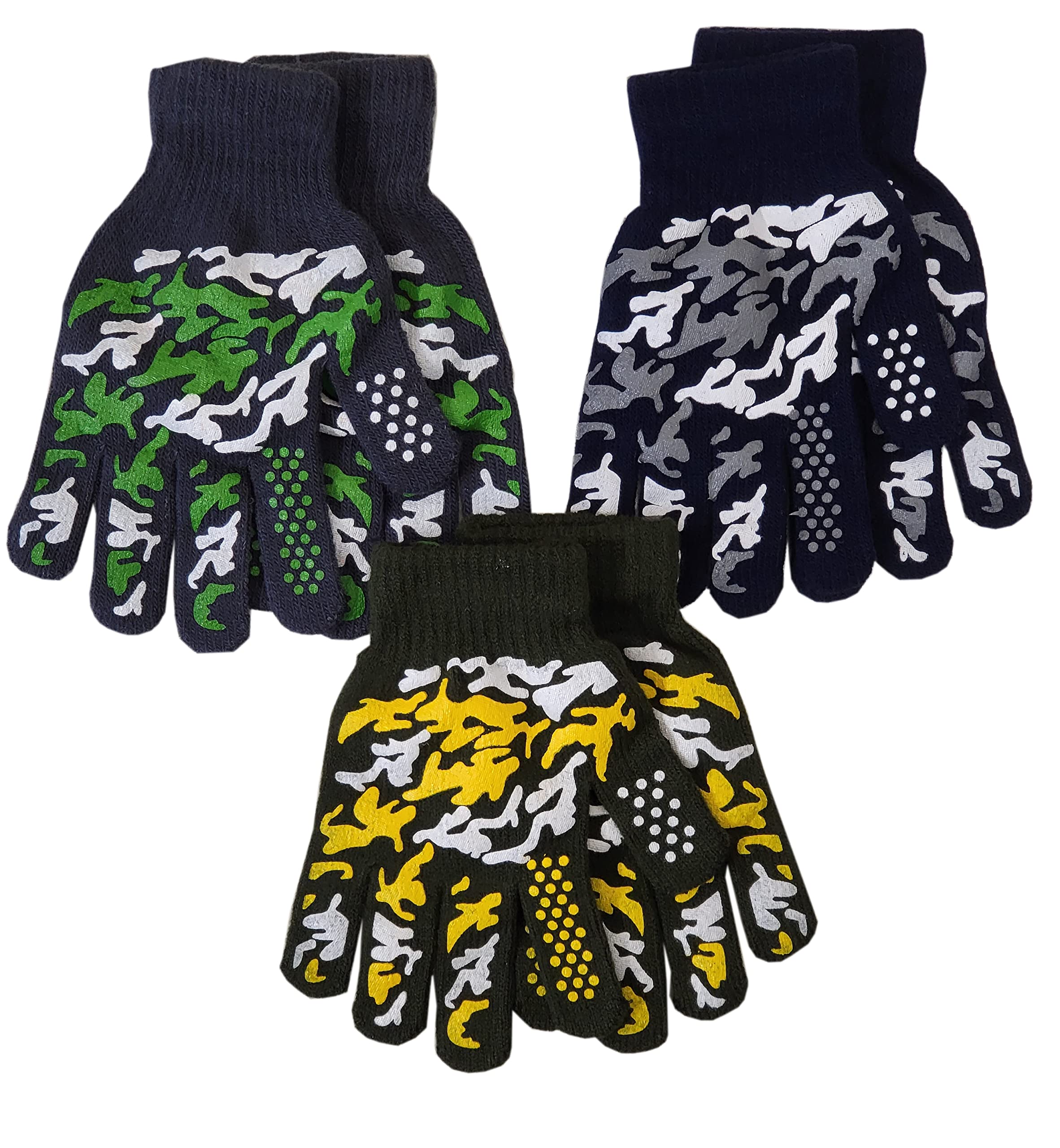 6 Pairs Boys Girls Magic Stretch Gripper Camouflage Gloves Winter Knitted Full Finger Gloves (Camouflage)