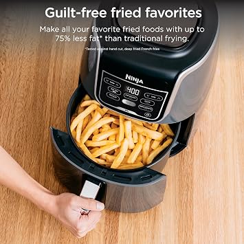 Ninja Air Fryer XL, 5.5 Qt, 5-in-1, Grey, AF150AMZ | Air fry, roast, reheat, dehydrate, 1750W, 400F max, Fits 3 lbs wings, Dishwasher-safe