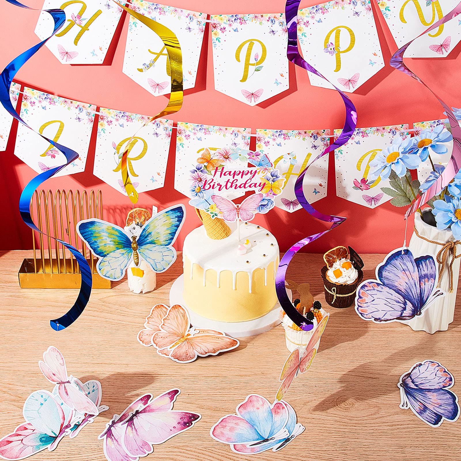 36 Pieces Butterfly Party Decorations Including Butterfly Happy