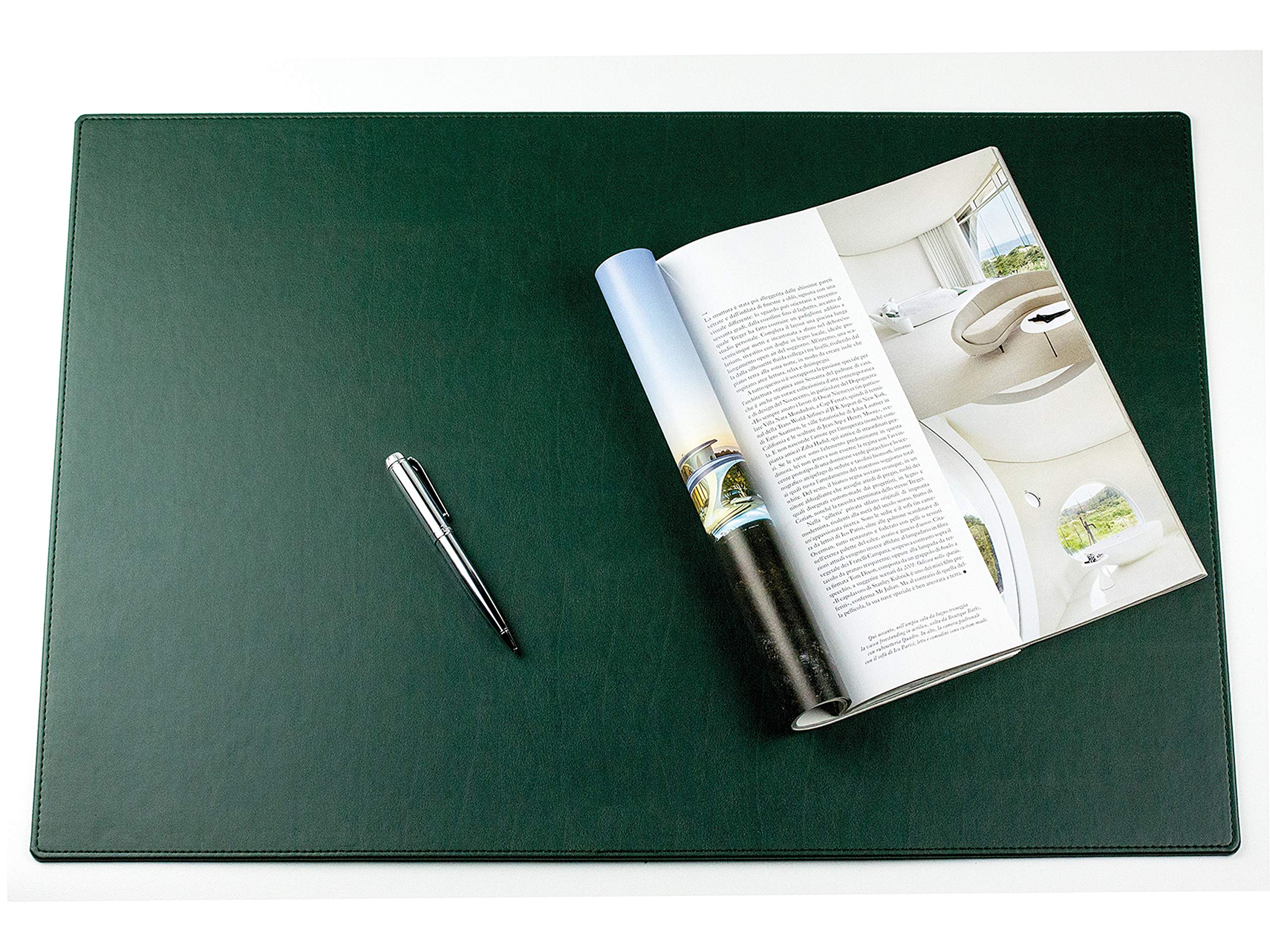 DELMON VARONE - Personalisierbare Schreibtischunterlage XXL aus veganem PU Lederimitat in Grün, Rutschfeste Schreibunterlage abwischbar, Schreibtisch Unterlage geeignet als Mouse Pad, groß 65 x 45 cm