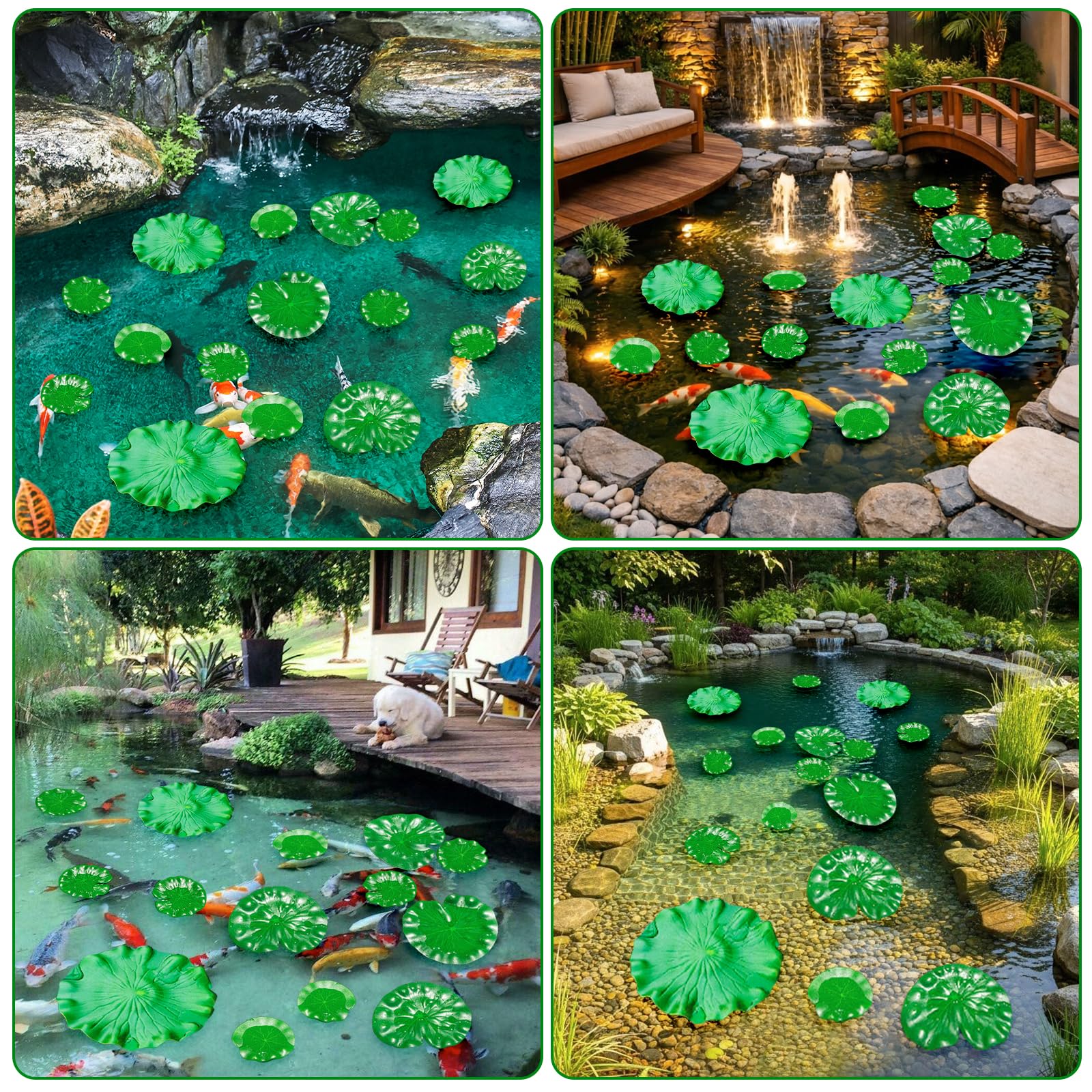 Foglie di Loto Artificiali,16 PCS Foglie di Loto Artificiali Galleggianti,Ninfee Galleggianti,Foglie di Loto Artificiale,Foglie Galleggianti per casa, Giardino, laghetti, Piscine, acquari